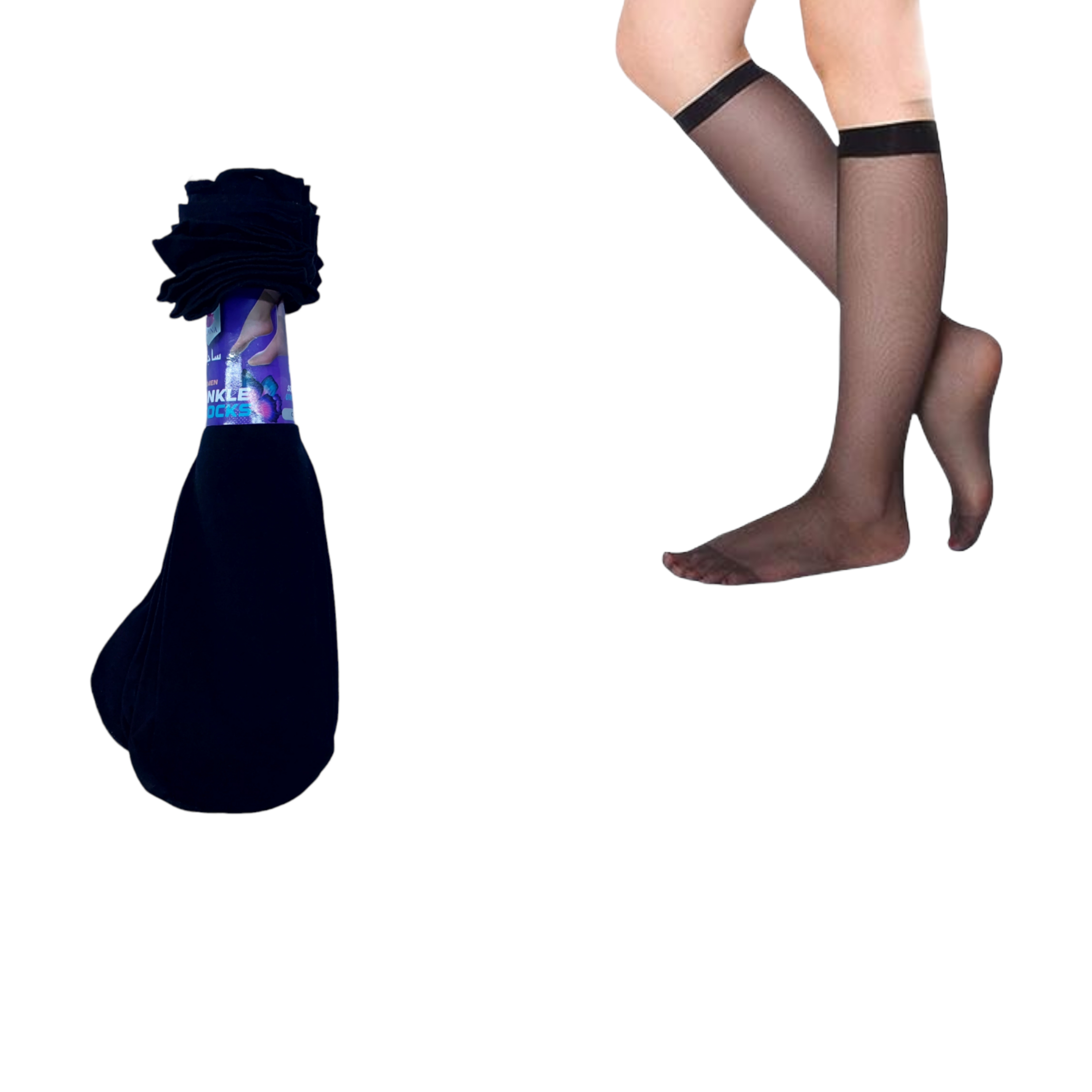 جوارب شفاف طويلة اسود (١٠ جوز)